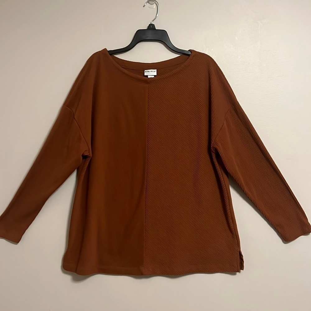 Ava & Viv Brown Rust Ribbed Slouchy Dolman Sleeve Oversized Earthtone Sweater 1X